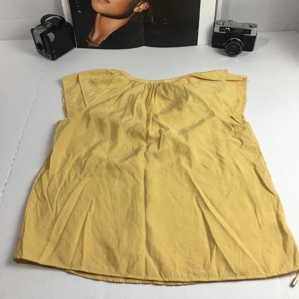 Ann Taylor Mustard Yellow Pleated Sleeveless Blouse Shell Top S